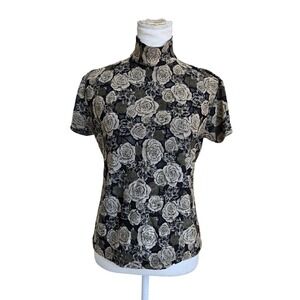 Vtg Y2K Frazier‎ Lawrence Blouse Womens Large Floral Brocade Sheer Short Sleeve